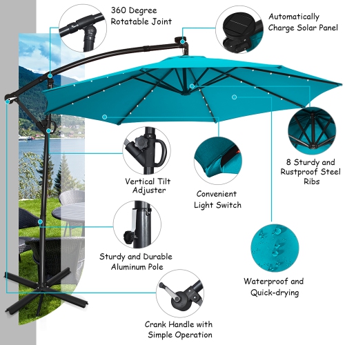 Parasol déporté solaire LED Costway 305cm