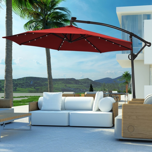 Mobilier de patio de 10 pi avec parasol excentré rotation de 360 degrés à DEL de Costway