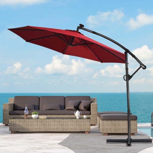 Costway 10FT Patio Offset Umbrella Solar LED 360degrees Rotation