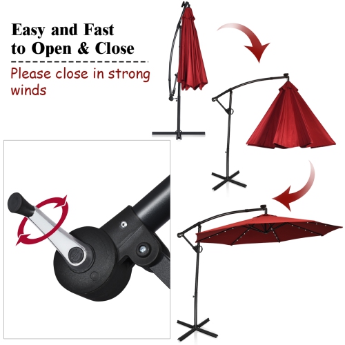 Costway 10FT Patio Offset Umbrella Solar LED 360degrees Rotation