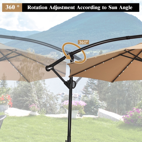 Costway 10FT Patio Offset Umbrella Solar LED 360degrees Rotation