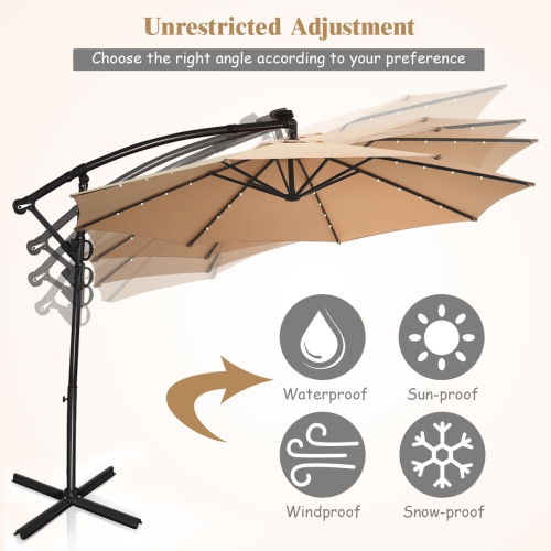 Costway 10FT Patio Offset Umbrella Solar LED 360degrees Rotation