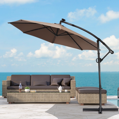 Costway 10FT Patio Offset Umbrella Solar LED 360degrees Rotation