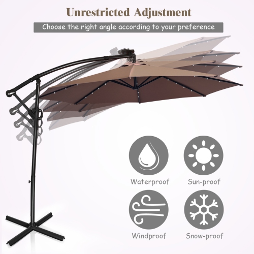 Costway 10FT Patio Offset Umbrella Solar LED 360degrees Rotation