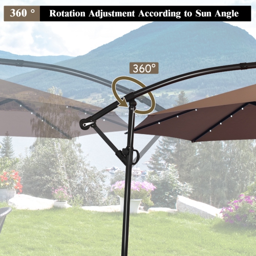 Costway 10FT Patio Offset Umbrella Solar LED 360degrees Rotation