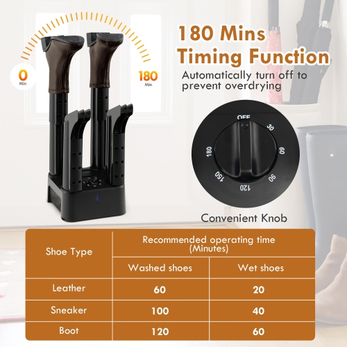 Séchoir à chaussures et à gants Costway – 4 ports, avec minuteur