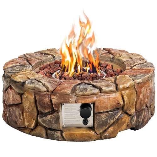 Gymax 28-inch Stone Gas Fire Pit 40,000 BTU Propane Patio Yard w/ Lava Rocks