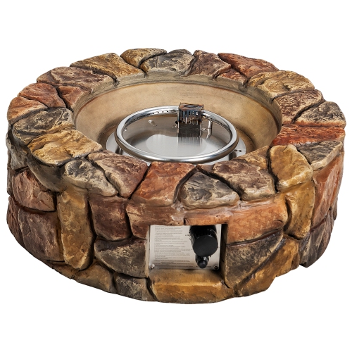 Gymax 28-inch Stone Gas Fire Pit 40,000 BTU Propane Patio Yard w/ Lava Rocks