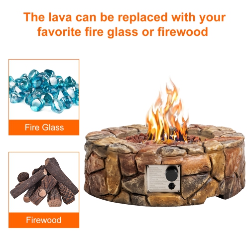 Gymax 28-inch Stone Gas Fire Pit 40,000 BTU Propane Patio Yard w/ Lava Rocks