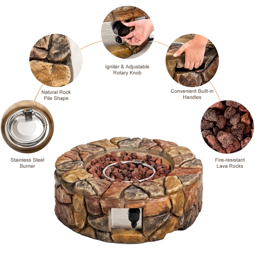 Gymax 28-inch Stone Gas Fire Pit 40,000 BTU Propane Patio Yard w/ Lava Rocks
