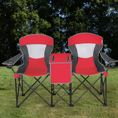 Goplus Portable Folding Camping Canopy Chairs w/ Cup Holder Cooler Outdoor Red