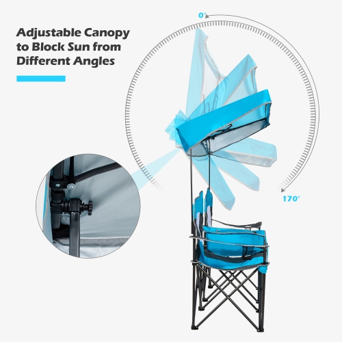 Goplus Portable Folding Camping Canopy Chairs w/ Cup Holder Cooler Outdoor Blue