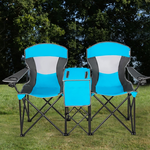 Goplus Portable Folding Camping Canopy Chairs w/ Cup Holder Cooler Outdoor Blue