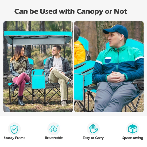 Goplus Portable Folding Camping Canopy Chairs w/ Cup Holder Cooler Outdoor Turquoise