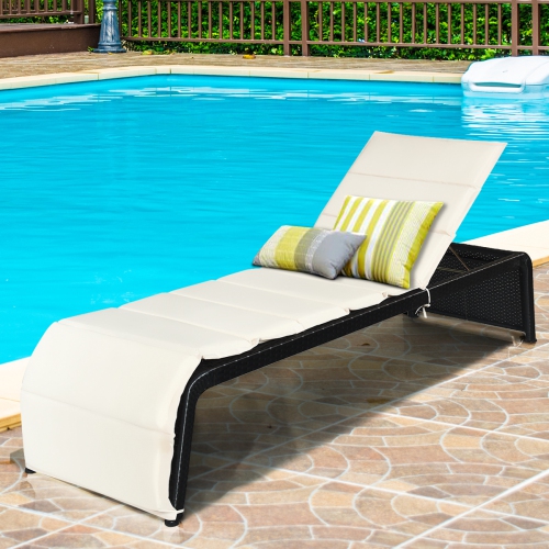 Image 1 of 9.. Costway Patio Garden Rattan Lounge Chair Chaise Back Adjustable Cushioned Recliner