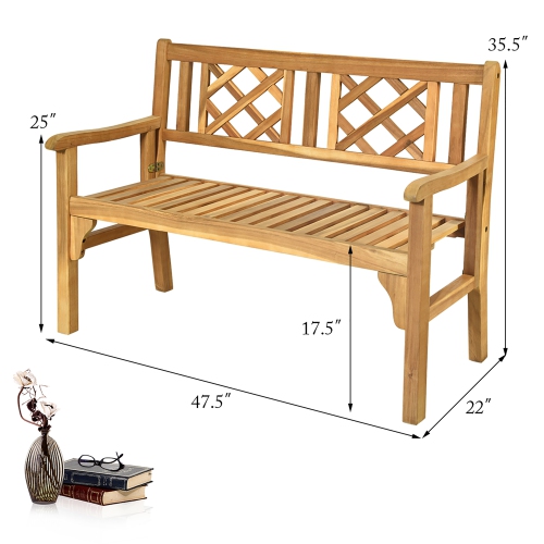 Costway Patio Outdoor Solid Wood Bench Folding Loveseat Chair Park Garden Deck Furniture