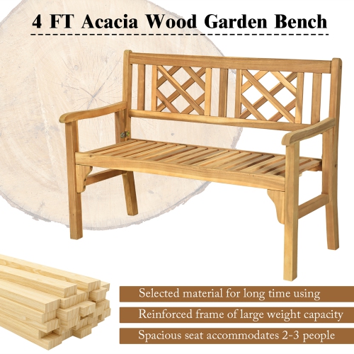 Costway Patio Outdoor Solid Wood Bench Folding Loveseat Chair Park Garden Deck Furniture