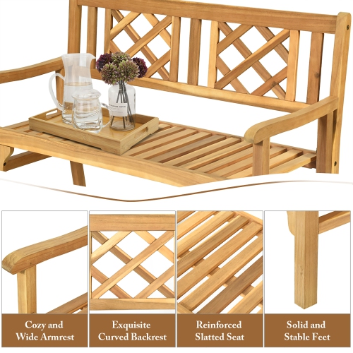 Costway Patio Outdoor Solid Wood Bench Folding Loveseat Chair Park Garden Deck Furniture