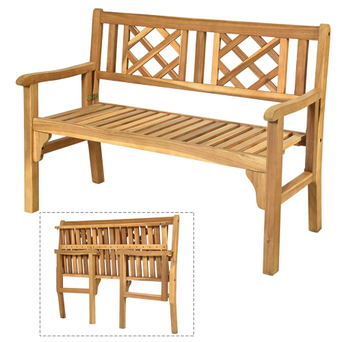Costway Patio Outdoor Solid Wood Bench Folding Loveseat Chair Park Garden Deck Furniture