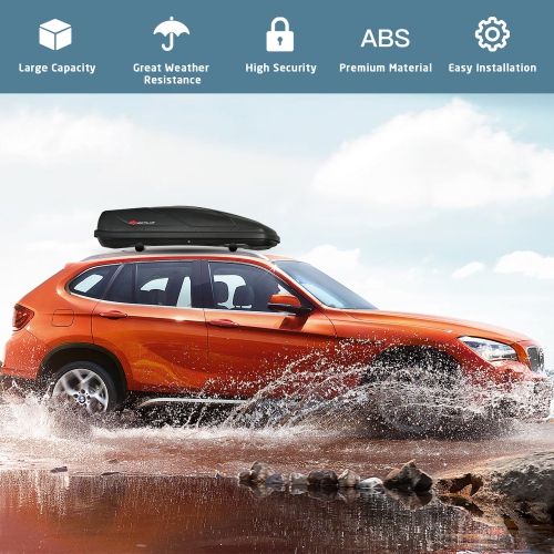 Goplus 14 Cubic Feet Cargo Box Dual-sided Opening Car Roof Box Rack Mount Carrier