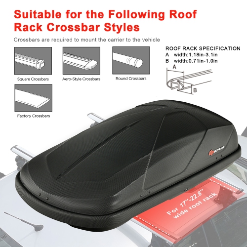 Goplus 14 Cubic Feet Cargo Box Dual-sided Opening Car Roof Box Rack Mount Carrier