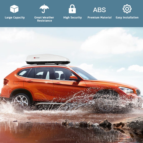 Goplus 14 Cubic Feet Cargo Box Dual-sided Opening Car Roof Box Rack Mount Carrier