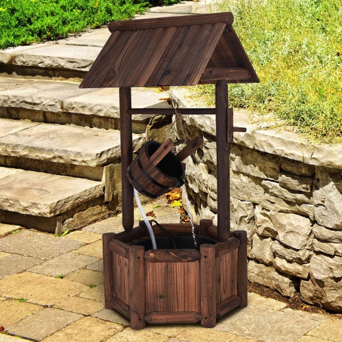Costway Garden Rustic Wishing Well Water Fountain Wooden Outdoor Electric Backyard Pump