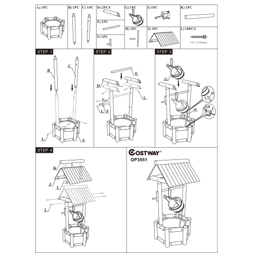 Costway Garden Rustic Wishing Well Water Fountain Wooden Outdoor Electric Backyard Pump