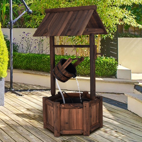Costway Garden Rustic Wishing Well Water Fountain Wooden Outdoor Electric Backyard Pump