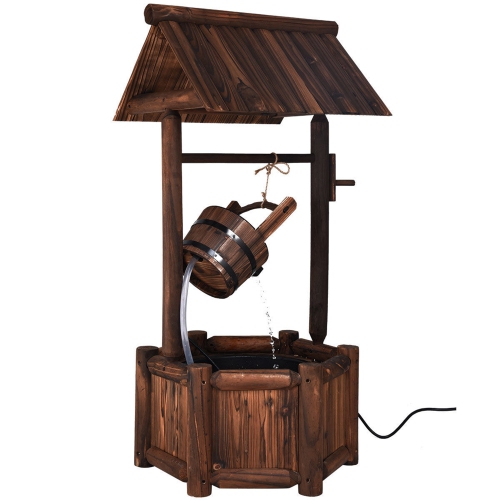 Costway Garden Rustic Wishing Well Water Fountain Wooden Outdoor Electric Backyard Pump