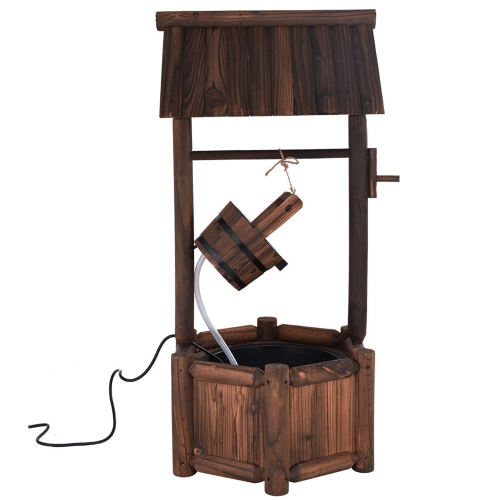 Costway Garden Rustic Wishing Well Water Fountain Wooden Outdoor Electric Backyard Pump