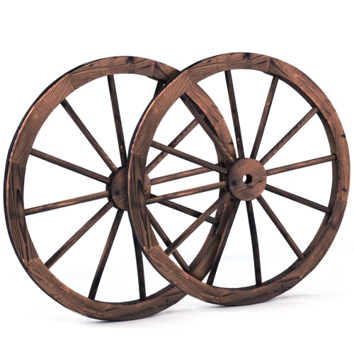 COSTWAY  Set Of 2 30 In Decorative Vintage Wood Garden Wagon Wheel W/steel Rim Wall Decor