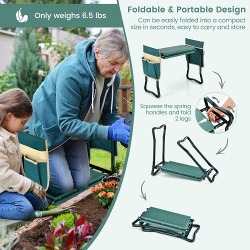Costway Folding Garden Kneeler Seat Bench w/2 Bonus Tool Pouches EVA Foam Pad