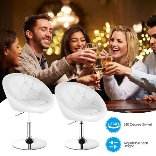 Costway 1PC Adjustable Modern Swivel Round Tufted Back Accent Chair PU Leather Black New