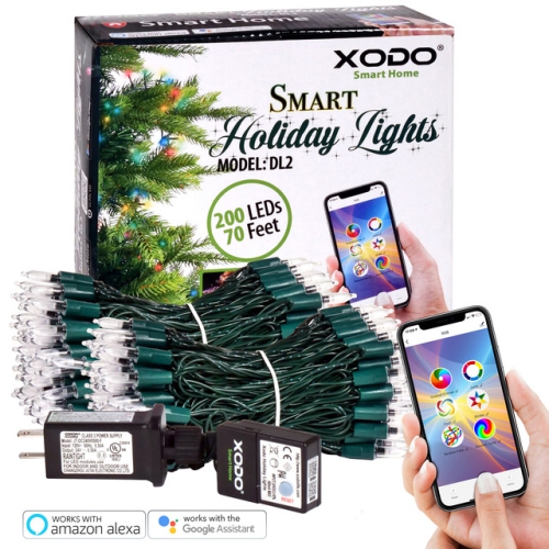 XODO  Dl2 Indoor/outdoor Wi-Fi RGB String Lights 70Ft 200Led, Smart Controlled By App, Infinite Color String Lights, Compatible w Alexa, Google