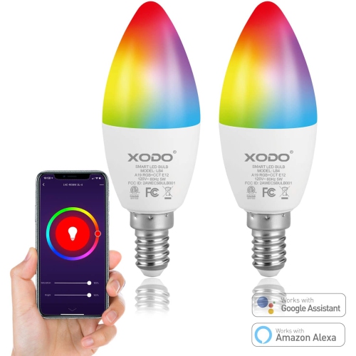 XODO  Lb4 Smart Wifi B11 E12 Dimmable Ceiling Fan Candle Light Bulb - 5W (30W Equivalent) 350Lm RGB+W - Led Multi Color, Adjustable Color Changing