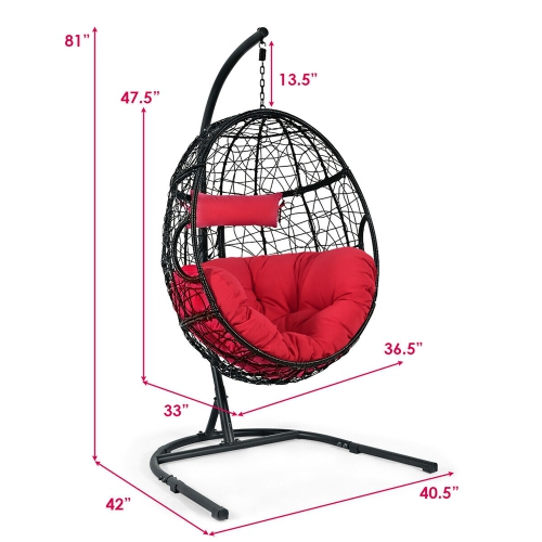 Costway Hammock Chair with Stand Hanging Cushioned Swing Egg Chair for Indoor