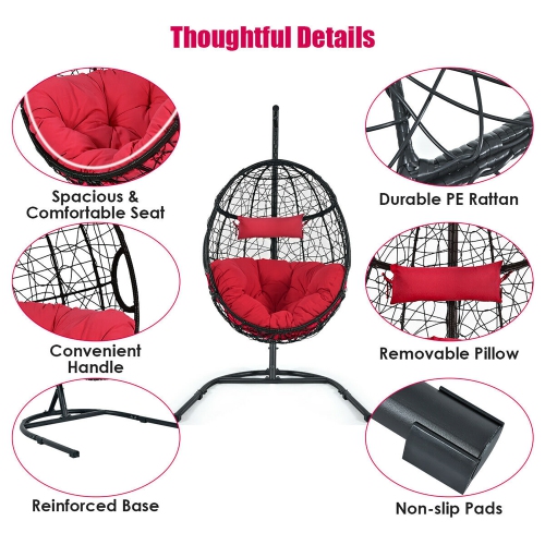 Costway Hammock Chair with Stand Hanging Cushioned Swing Egg Chair for Indoor
