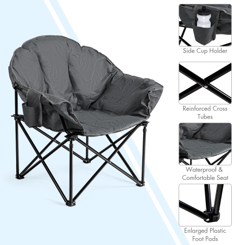 Costway Folding Camping Moon Padded Chair with Carry Bag Cup Holder Portable