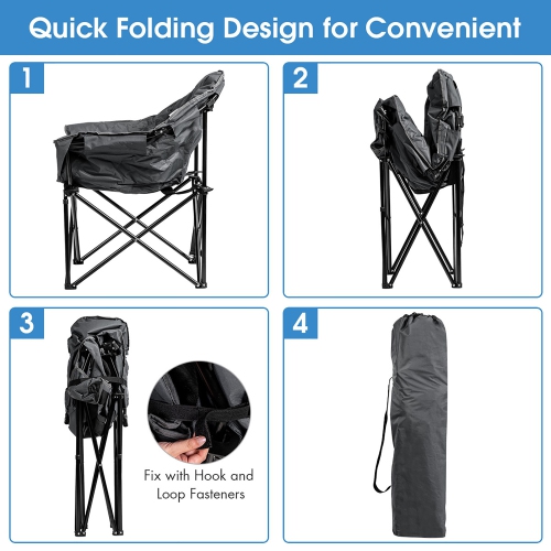 Costway Folding Camping Moon Padded Chair with Carry Bag Cup Holder Portable