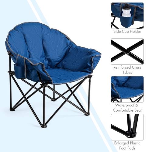 Costway Folding Camping Moon Padded Chair with Carry Bag Cup Holder Portable