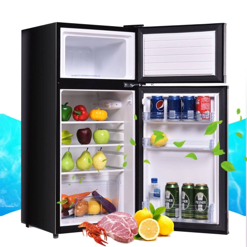 COSTWAY  2 Doors 3.4 Cu Ft. Unit Stainless Steel Compact Mini Refrigerator Freezer Cooler