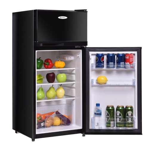Costway 2 Doors 3.4 cu ft. Unit Stainless Steel Compact Mini Refrigerator Freezer Cooler