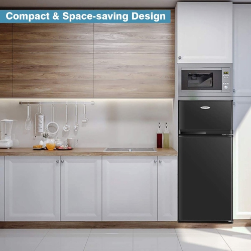 Costway 2 Doors 3.4 cu ft. Unit Stainless Steel Compact Mini Refrigerator Freezer Cooler