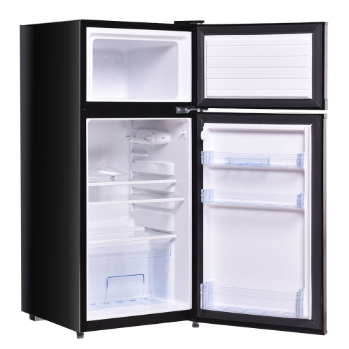 Costway 2 Doors 3.4 cu ft. Unit Stainless Steel Compact Mini Refrigerator Freezer Cooler