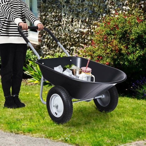 Costway 2 Tire Wheelbarrow Cart Heavy-duty Dolly Utility Cart Black