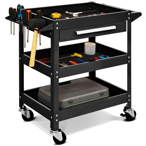 Costway Three Tray Rolling Tool Cart Mechanic Cabinet Storage ToolBox Organizer w/Drawer