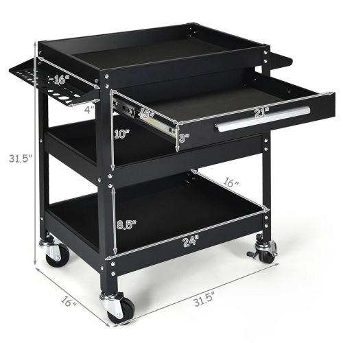 Costway Three Tray Rolling Tool Cart Mechanic Cabinet Storage ToolBox Organizer w/Drawer