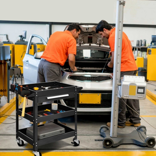 Costway Three Tray Rolling Tool Cart Mechanic Cabinet Storage ToolBox Organizer w/Drawer