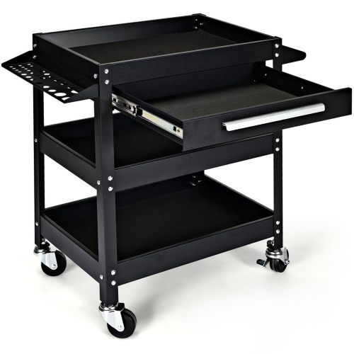 Costway Three Tray Rolling Tool Cart Mechanic Cabinet Storage ToolBox Organizer w/Drawer